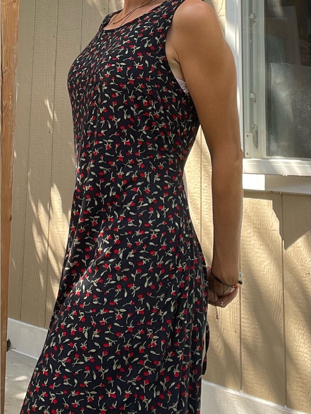 Teddi Black Maxi Dress with Red Floral Print